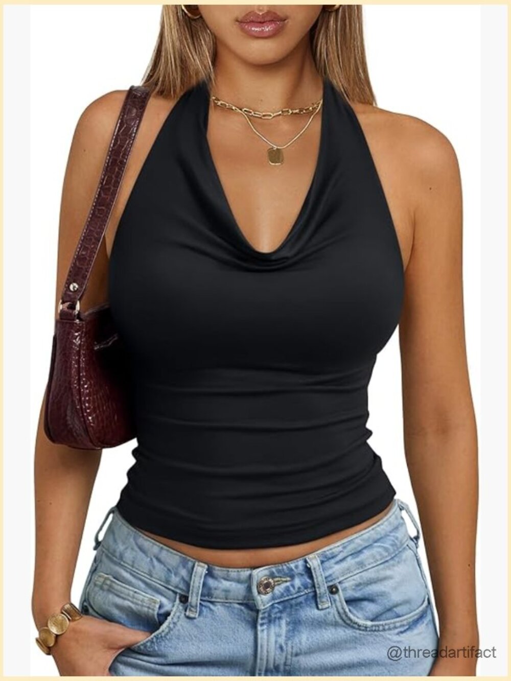 Cowl Neck Halter Top Sleeveless Backless Going Out Tank